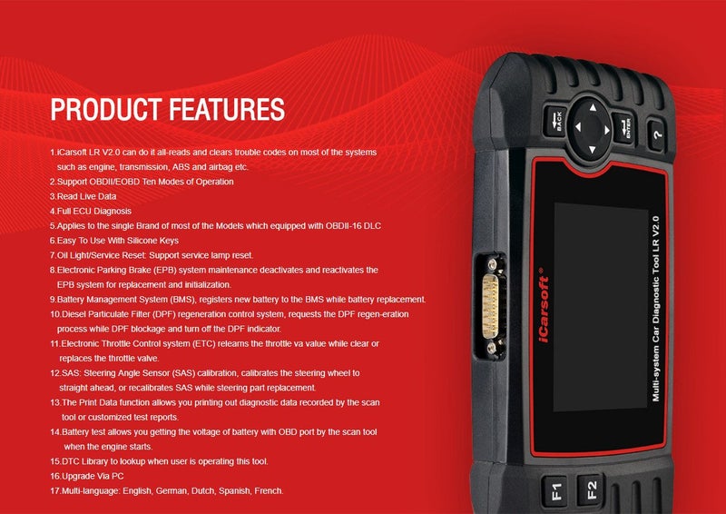 iCarsoft Professional Multi-System Auto Diagnostic Tool LR V2.0 Compatible for Landrover/Jaguar ABS SRS Oil Reset Update for LR II - Image 2